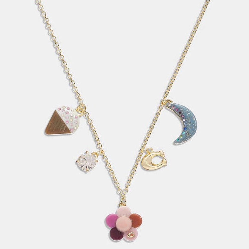 NEW COACH MOON & FLOWER CHARM NECKLACE